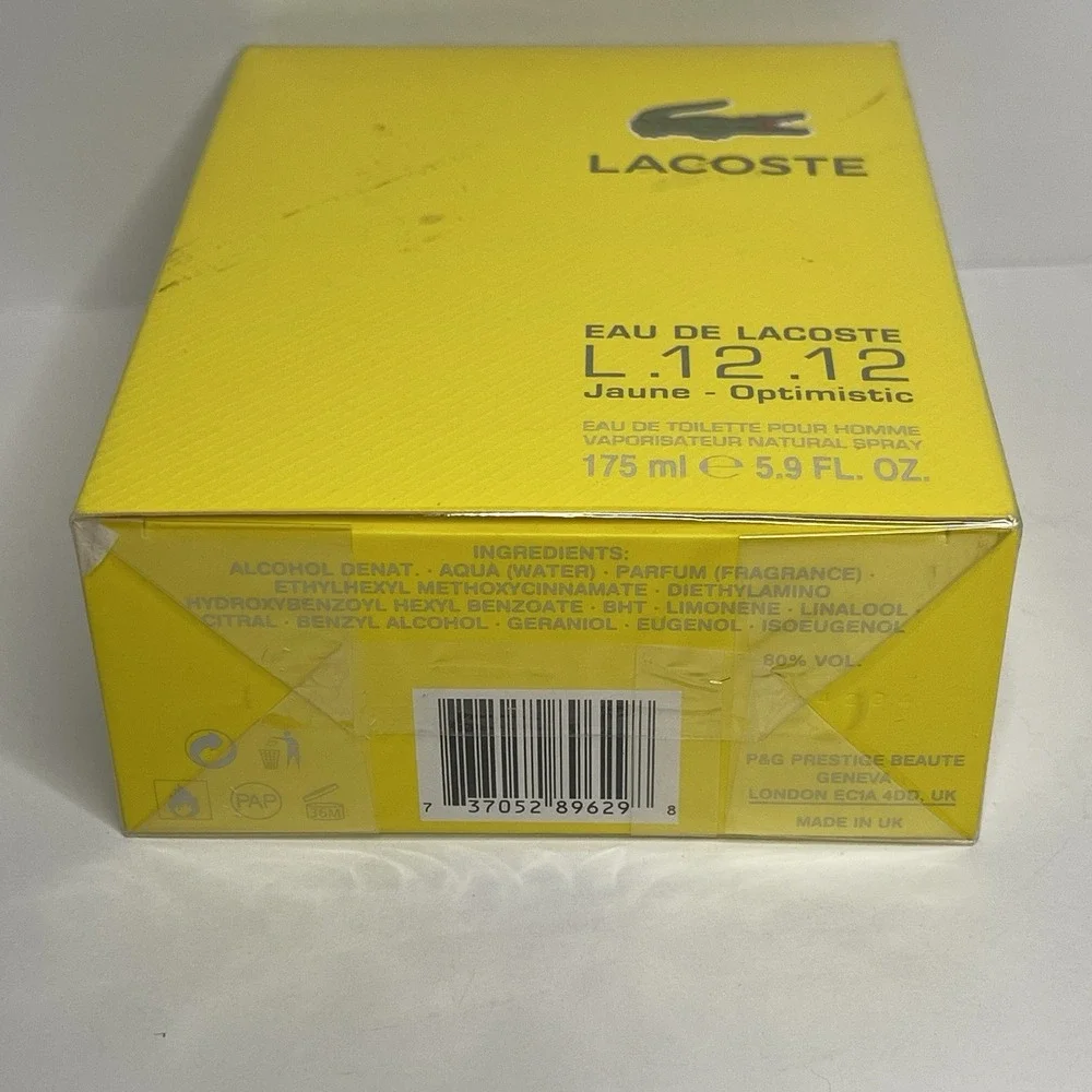 Eau De Lacoste L.12.12 Jaune Optimistic 5.9 oz/ 175 ml EDT Spray NEW & SEALED
